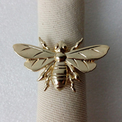 China Shiny Gold Plating Bee Design Metal Napkin Rings On Global