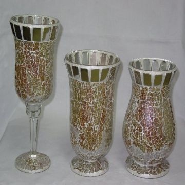 Home Decor Exotic Crackle Mosaic Glass Vase Candle Holder