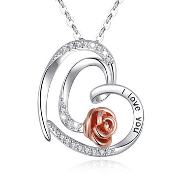 China S925 Sterling Silver Rose Flower Heart Pendant Necklace With Cz Diamond On Global Sources Rose Flower Necklace Rose Heart Necklace Rose Flower Pendant Necklace