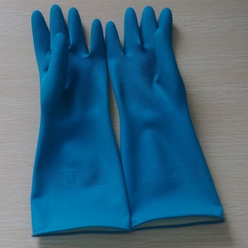 long blue rubber gloves