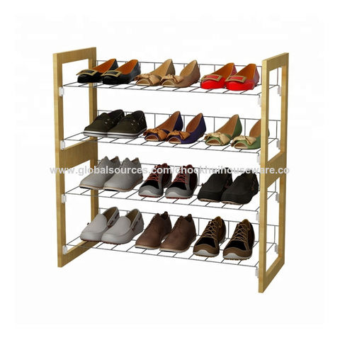 China4 Tier 12 Pairs Stackable Metal Wire Shoe Rack With Mdf Frame Simple Design On Global Sources