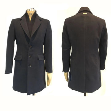 navy blue long wool coat