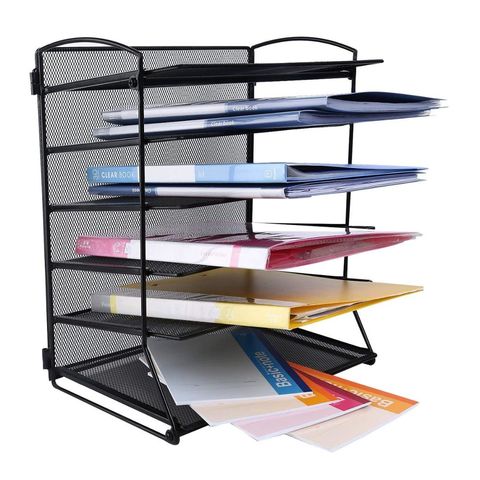 Malla de alambre metal organizador de escritorio oficina Desktop documentos Papel archivo Almacenamiento 3 compartimentos escritorio estante para Home & Office utilizar color Negro