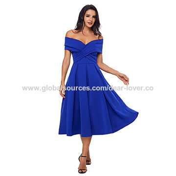 China Blue Crossed Off Shoulder Evening Dresses Made Of Polyester Evening Dresses China