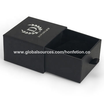 China Custom Hot Foil Logo Black Cardboard Gift Boxes Drawer Packaging ...