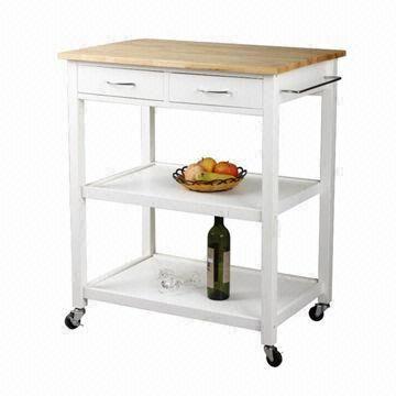 Kitchen Trolley Made In Pine Wood With Drawers And Shelves