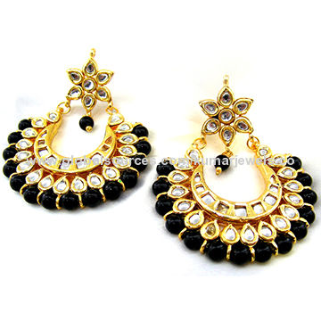 Designer Black Beads Kundan Earrings Global Sources Designer Black Beads Kundan Earrings India