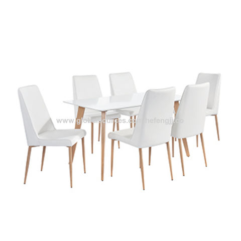 China Modern White Mdf Wood Dining Table With 6 Chairs Set For