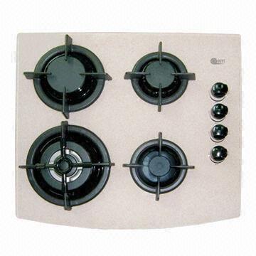 White Tempered Glass Gas Cooker Hob With Ffd And Cast Iron Pan