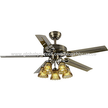 China Ceiling Fan With 5 Light E27 5 Transparent Flower Glass
