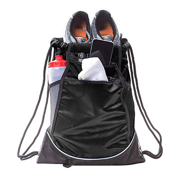 drawstring bag with shoe compartment