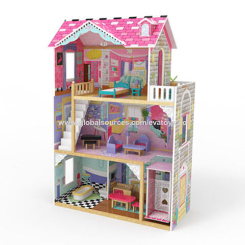 Casa de muñecas en miniatura de madera sólida Caja de almacenamiento de información de lado