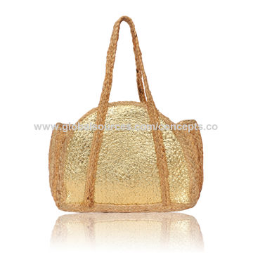 large gold beach bag