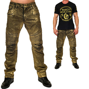 gold biker jeans