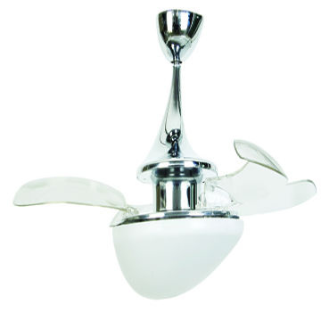 Fanaway Evo3 Asymmetric In Chrome, Ceiling Fan With Clear Retractable Blades And Light