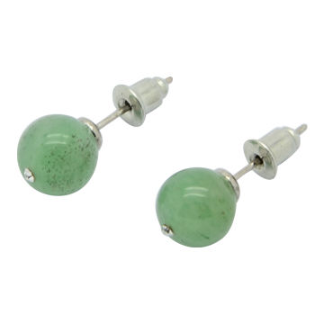 with green semi-precious stone and spiral aventurine pearl unique handmade jewel for women Solid silver earring