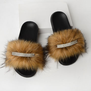 slide on slippers with fur
