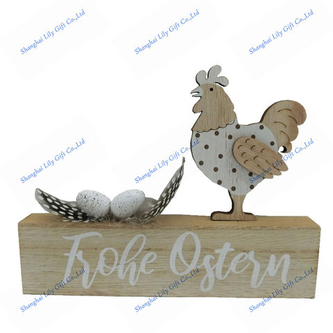 Yushu Creative Wooden Rooster Hen Shape Chicken Easter Egg Crafts Decorative Ornament Easter Decorations Hanging Easter Ornament Decorations For Home Table
