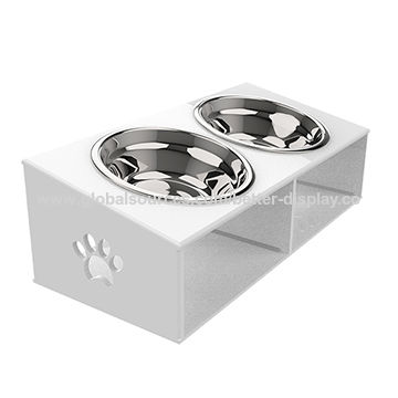 white dog bowl stand