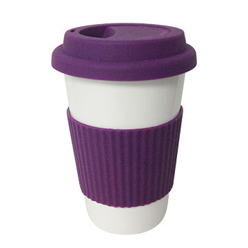 Ceramic Porcelain To Go Coffee Mug With Silicone Band And Lid China Ceramic Porcelain To Go Coffee Mug