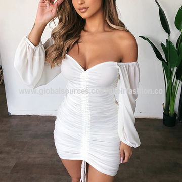 solid backless ruffle long sleeve dress