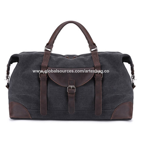 canvas overnight bag travel duffel genuine leather for men and women weekender tote