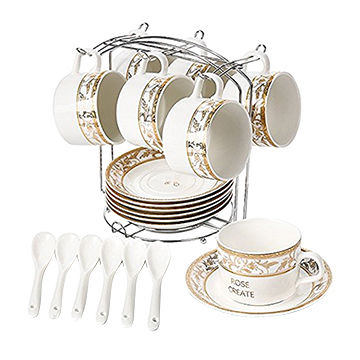 Porcelain Tea Cup and Saucer Coffee Cup Set with Saucer and Spoon Set of 6