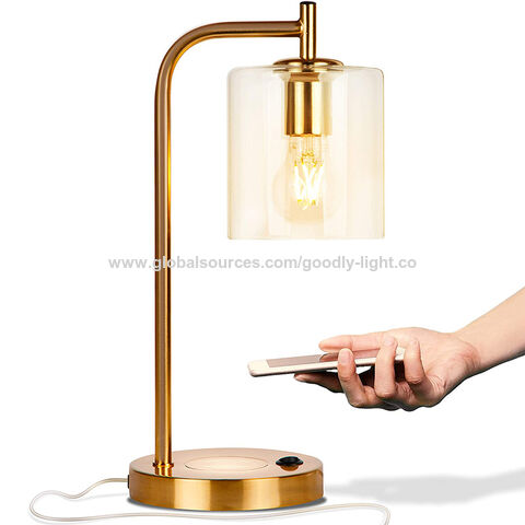 Usb Port Desk Lamp Hanging Glass Shade, Metal Table Lamp With Glass Shade