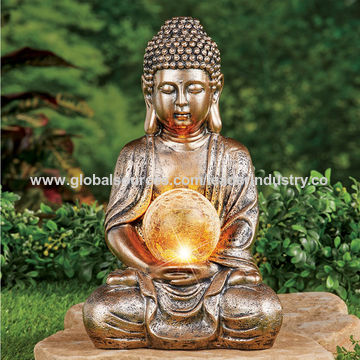 Buddha Statue Garden Outdoor Sculpture, Garden Statues With Solar Lights