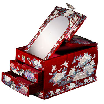 China Vintage Mirror Jewelry Box Wooden Mother Of Pearl Wooden Mother Of Pearl Jewelry