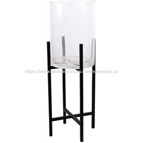 China Metal Iron Candle Holder Set Of Floor With Black Glass