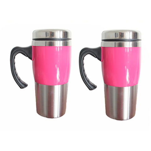 China Pink Color Metal Travel Coffee Mug With Handle 16oz On Global Sources