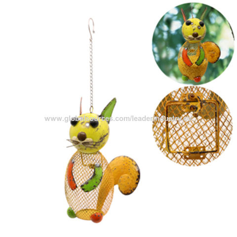 China Newest Hand Painted Metal Bird Feeders Squirrel Figurine For