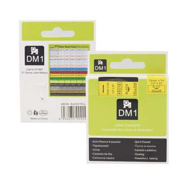 12mm plastic label tape cartridge DM1 45018 BLACK on YELLOW for D1 DYMO labeller