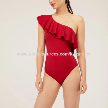 one shoulder frill bikini