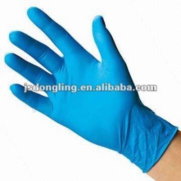 blue plastic disposable gloves