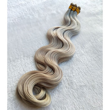 China Natural Beaded Rows Hair Extensions Grey Body Wave Handtied