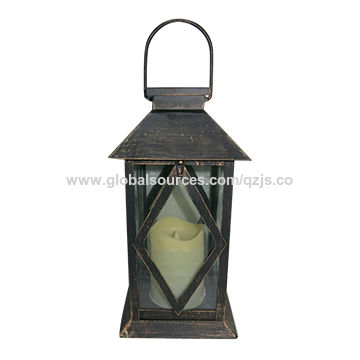 Hot Sale Vintage White Metal Solar Lantern With Candle For Home And