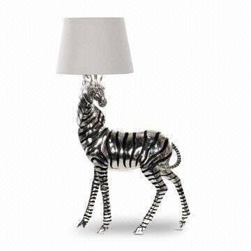 Zebra Table Lamp With White Cloth Shade, Zebra Table Lamp