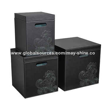 Faux Leather 3 Set Square Storage Bo With Flower Embroidery China Faux Leather 3 Set Square Storage Bo