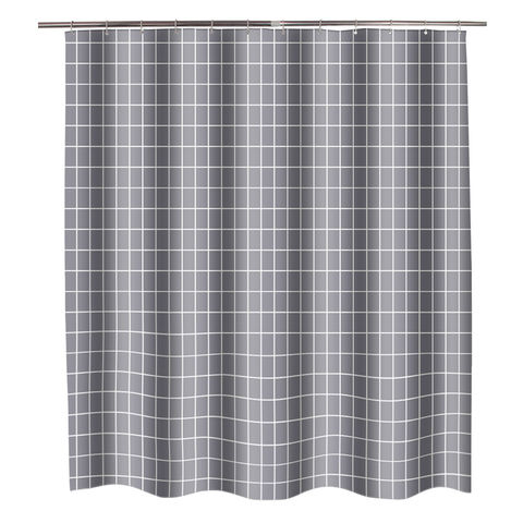Polyester Fabric Gray Plaid, Gray Gingham Shower Curtain