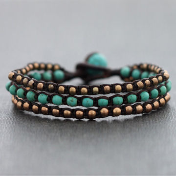 Thai Style Wax Cord Bracelet Braided Green Turquoise And Copper Thai Style Wax Cord Bracelet China