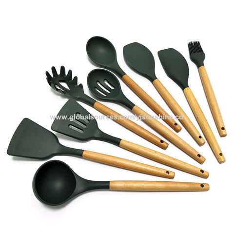 China Best Sunchef Wood Handle Silicone Cooking Utensils Cooking Tool Set With Holder Silicone Utensils On Global Sources Wood Handle Silicone Utensil Kitchen Utensil Set Utensil Holder