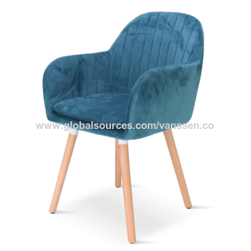 Blue Fabric Velvet Arm Accent Chair, Round Living Room Chairs