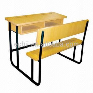 Double School Desk And Bench Student Desk And Attached Chairs