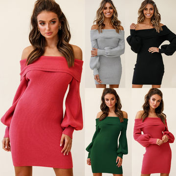 China Sexy bag hip knit dress strapless lantern sleeve dress autumn and ...