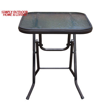 Black Square Glass Top Folding Table, Glass Top Patio Tables