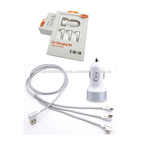 free Type-C Cable 3 Ports USB in Car Charger Power Adapter High Output 5.2A