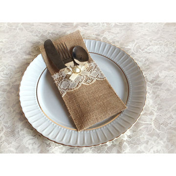 Burlap And Lace Rustic Silverware Holder Wedding Bridal Shower Burlap And Lace Rustic Silverware Holder China
