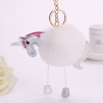 Fluffy Unicorn Pendant Keychain Pompom Ball Key Chains Bag Keyring Ornament